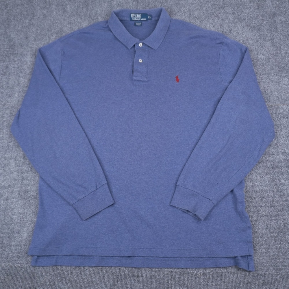 Polo‎ Ralph Lauren Long Sleeve Polo Mens XL Blue Heathered Cotton Pony Logo